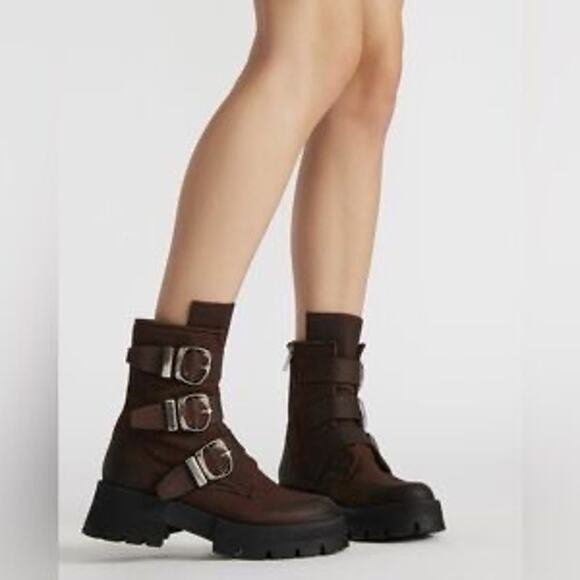 Free People Steve Madden Womens 8.5 Roland Moto Boot Chocolate Brown Grunge Boho - Picture 1 of 12